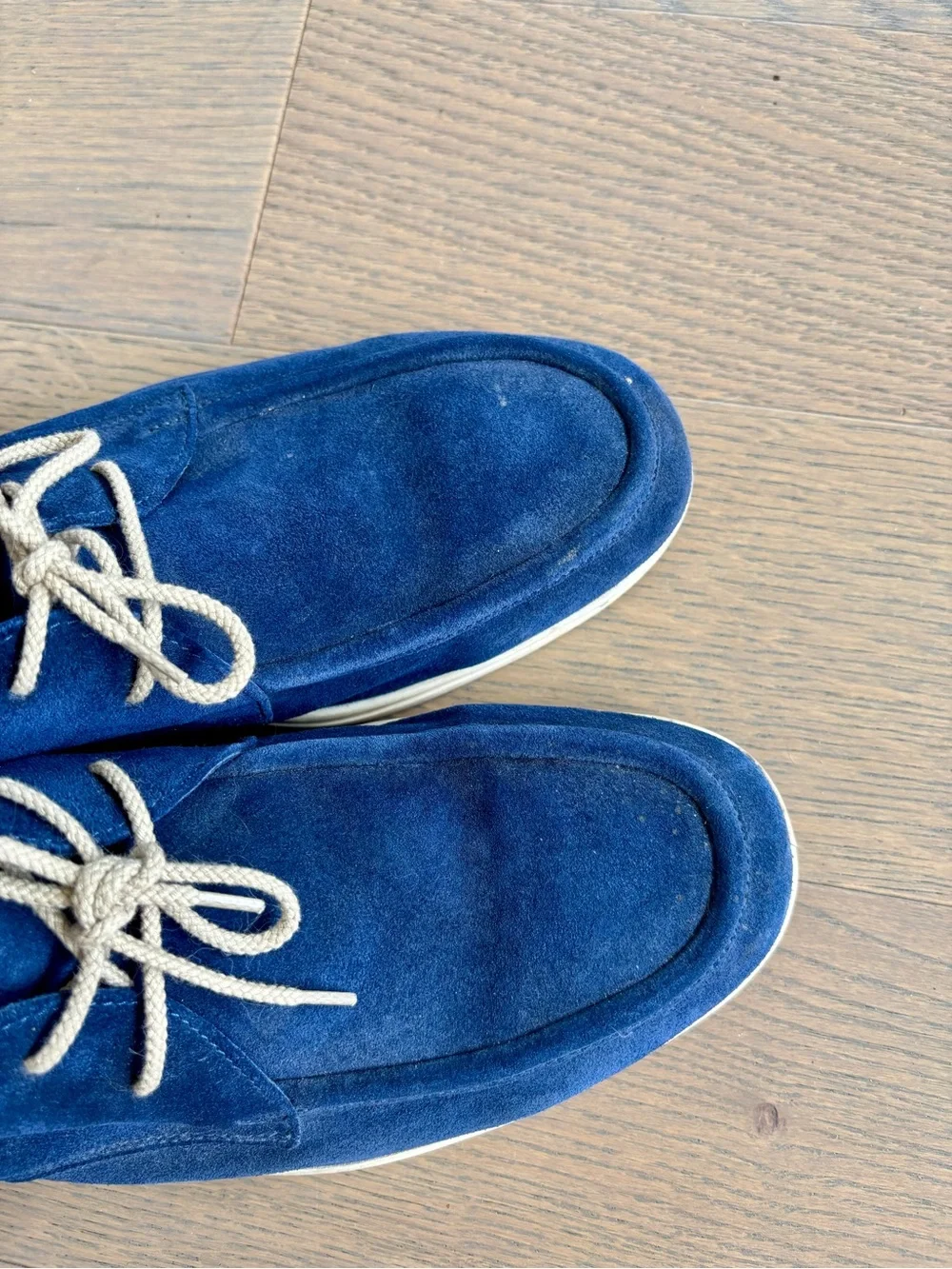 Lukure Men's Suede Boat Shoes in Deep Blue with Contrast Laces